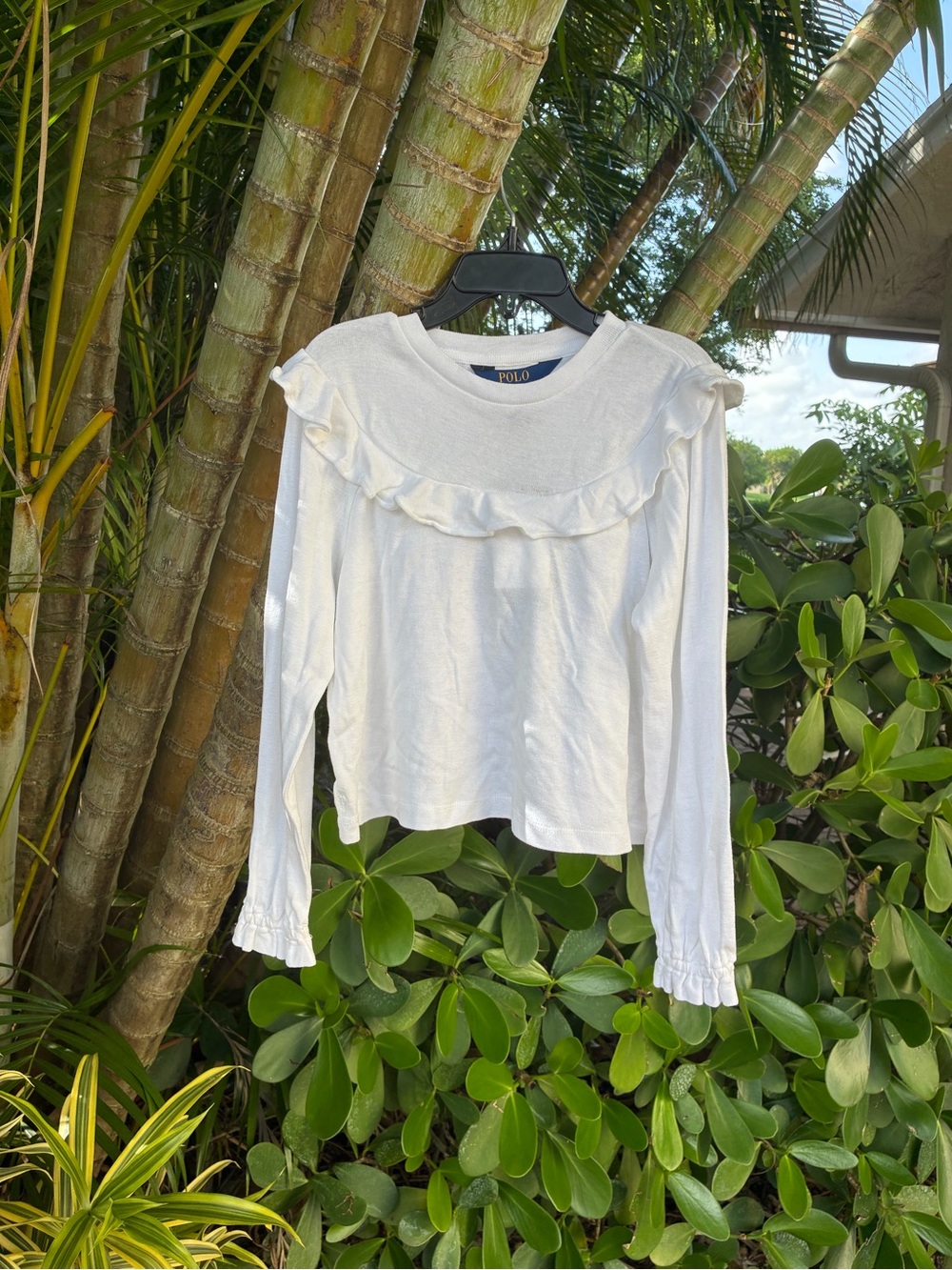 Polo by Ralph Lauren White Long Sleeve Ruffle Yoke Top